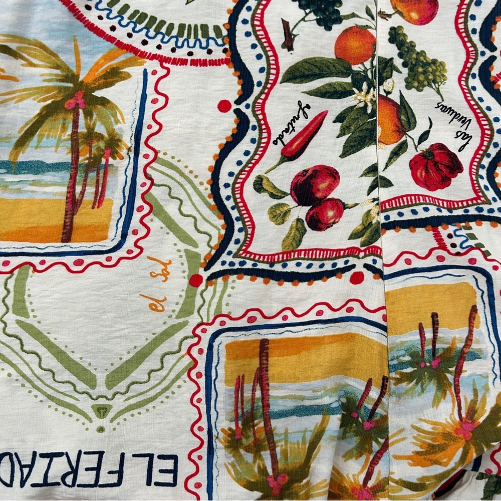 Primark Dress 14 Mini Puff Sleeve Flutter Hem Tropical Fruit Colorful Print - Picture 9 of 13